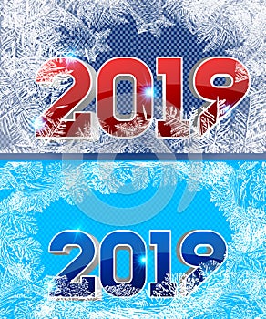 Falling snow, white snowflakes, transparent background. 2019 Winter Holiday landscape for Merry Christmas and Happy New Year