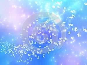 Falling snowflakes on a pink and blue background