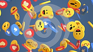 Falling social media unique design emojis and likes 3D render