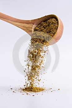 Falling spices on a white background