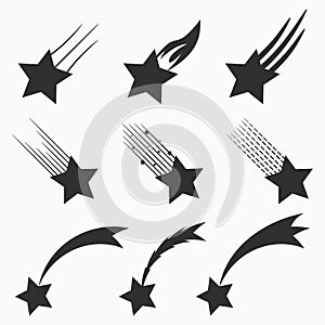 Falling stars vector icons set. Shooting meteorites and comets with tails. Vector. photo