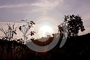 Falling sun over the hill