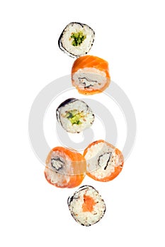 Falling sushi maki rolls