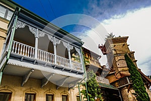 Falling tower at Marionette Theatre square in the center of Tbilisi, Georgia