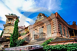 Falling tower at Marionette Theatre square in the center of Tbilisi, Georgia