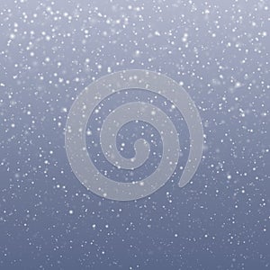 Falling transparent snowflakes with blue-gray sky, changeable ba