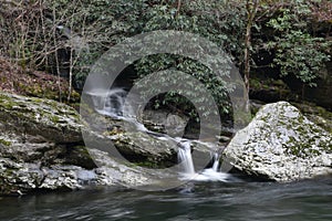 Falling waterfall in the Great Smoky Mountains.