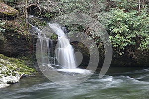 Falling waterfall in the Great Smoky Mountains.