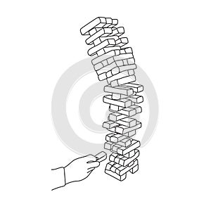 falling wood block tower stack game illustration vector hand drawn with black lines