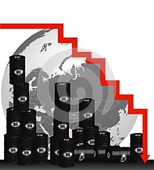 Falling world oil prices illustration in realistic 3D design, infographics