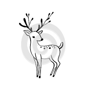 Fallow deer. Fallow deer simple black and white line art vector logo