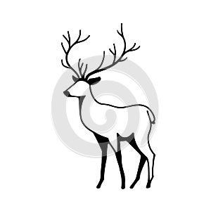 Fallow deer. Fallow deer simple black and white line art vector logo