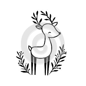 Fallow deer. Fallow deer simple black and white line art vector logo