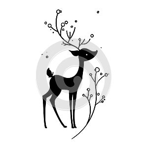 Fallow deer. Fallow deer simple black and white line art vector logo
