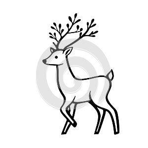 Fallow deer. Fallow deer simple black and white line art vector logo