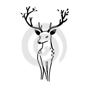 Fallow deer. Fallow deer simple black and white line art vector logo