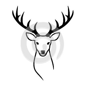 Fallow deer. Fallow deer simple black and white line art vector logo