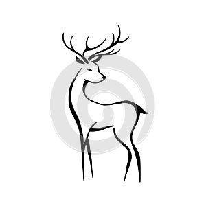 Fallow deer. Fallow deer simple black and white line art vector logo