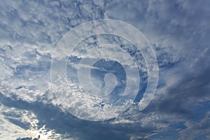 Fallstreak hole cloud on dramatic blue sky photo