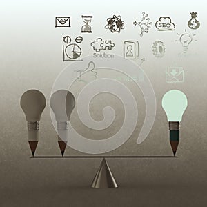 False balance of pencil lightbulb