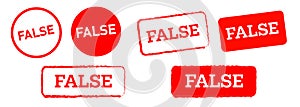 False circle and square shape red stamp label fake wrong incorrect disagree falsehood sign photo