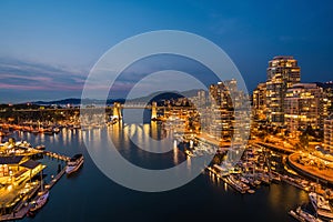 False Creek and Downtown Vancouver at Dusk, British Columbia, Canada photo