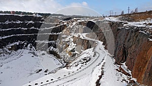 Falun copper mine pit in winter in Sweden