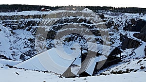 Falun copper mine pit in winter in Sweden