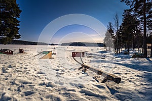 Falun - March 30, 2018: Resort of Framby Udde near the town of Falun in Dalarna, Sweden