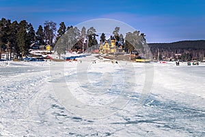 Falun - March 30, 2018: Resort of Framby Udde near the town of Falun in Dalarna, Sweden