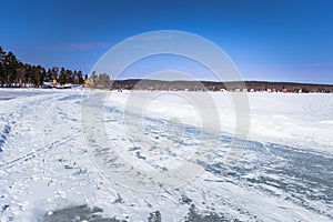 Falun - March 30, 2018: Skater lanes at the resort of Framby Udde near the town of Falun in Dalarna, Sweden