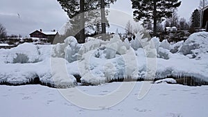 Frozen rocks on shore of lake Siljan in Tallberg near Rattvik in Dalarna in Sweden photo