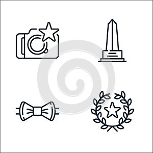 fame line icons. linear set. quality vector line set such as wreath, bow tie, monument