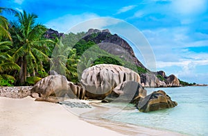 Tropical beach at La Digue island, Seychelles