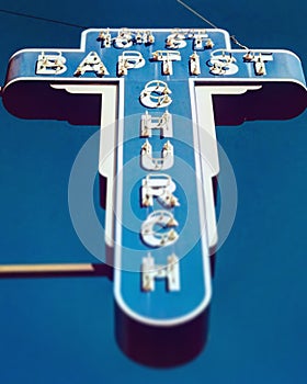 The famed blue sign of the Sixteenth Street Baptist Church - Birmingham, Alabama photo