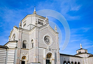 Famedio chapel at the Monumental Cemetery of Milan on a sunny day, Italy