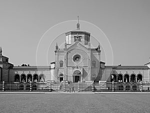 Famedio at Cimitero Monumentale (Monumental Cemetery) in Milan, black and white