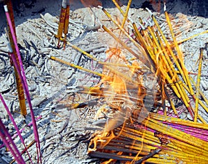 Famen Temple, Shaanxi Province, China: Burning incense sticks at the old Famen Temple.