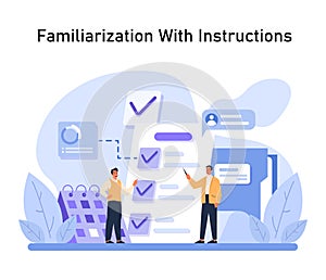 Familiarization With Instructions concept. Flat vector.