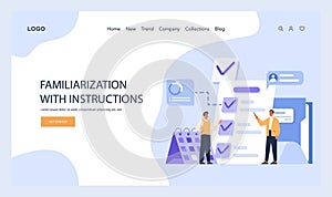 Familiarization With Instructions concept. Flat vector. photo