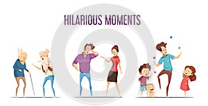 Families Couples Hilarious Moments Cartoon Set