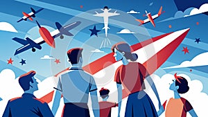 Families gaze skyward mesmerized by the graceful dance of vintage planes as they glide by wings adorned with patriotic