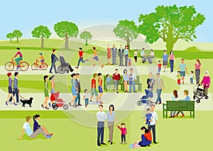 Families in the park illustration
