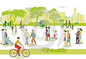 Families and people at leisure in the park, Illustration