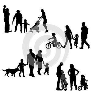 Families silhouettes set on white background