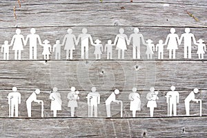 Families and Weak social categories welfare concept on wooden background