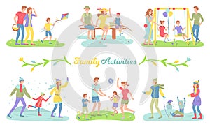 Family Activities Happy Parents and Children Set
