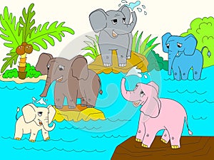 Family of African elephants color book for children cartoon vector