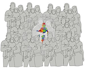 Family with an autistic child compared to other families. World Autism Day. vector illustration. photo