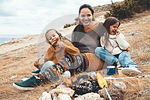 Family in autumn hike